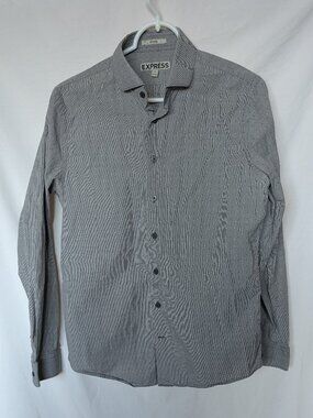 Express Fitted Button Down Shirt Men’s Small Gray Micro Print Slim Fit